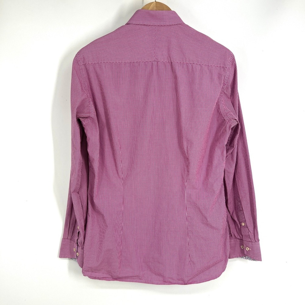 Ted Baker Endurance Mens 16 34/35 Pink Gingham Dress Shirt Long Sleeve Cotton - Picture 2 of 12